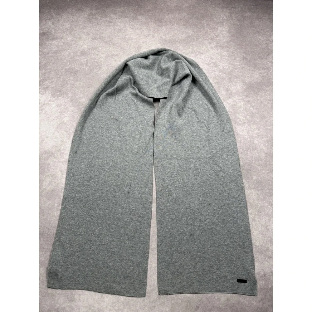 BOSS Hugo Boss Scarf Mens One Size Gray Knit Logo Patch Classic Winter